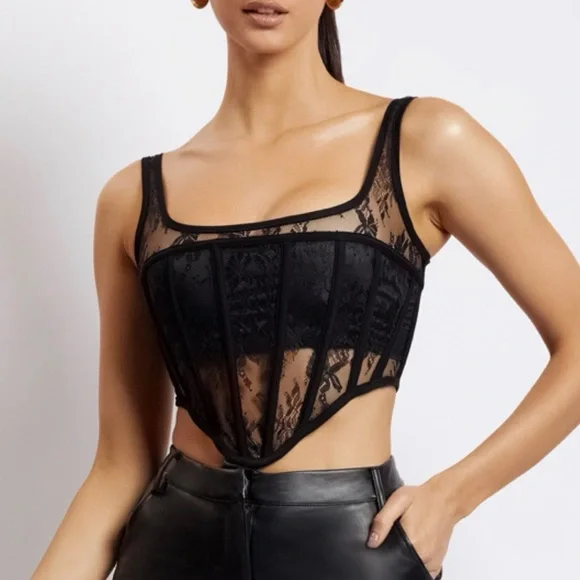 Meshki Black Lace Corset Top with black solid front panel Size XS - Picture 1 of 15